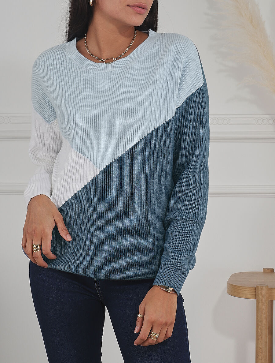 Pull oversize à motif graphique - Bleu ciel/bleu gris - 4