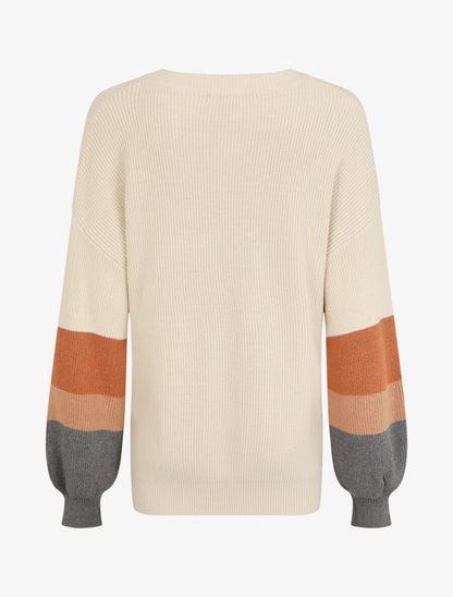 Pull oversize manches longues rayées - Beige - 2