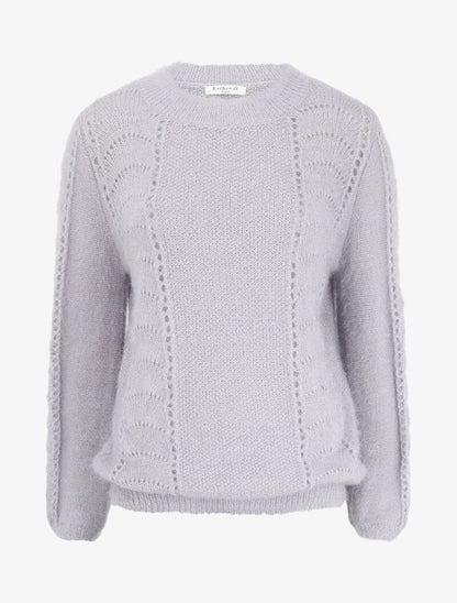 Pull en maille duveteuse ajourée et irisée - Gris clair - 4