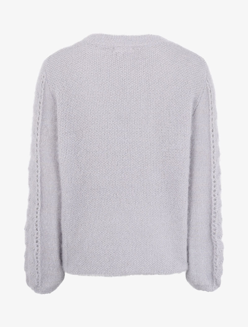 Pull en maille duveteuse ajourée et irisée - Gris clair - 2