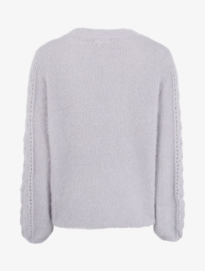 Pull en maille duveteuse ajourée et irisée - Gris clair - 2
