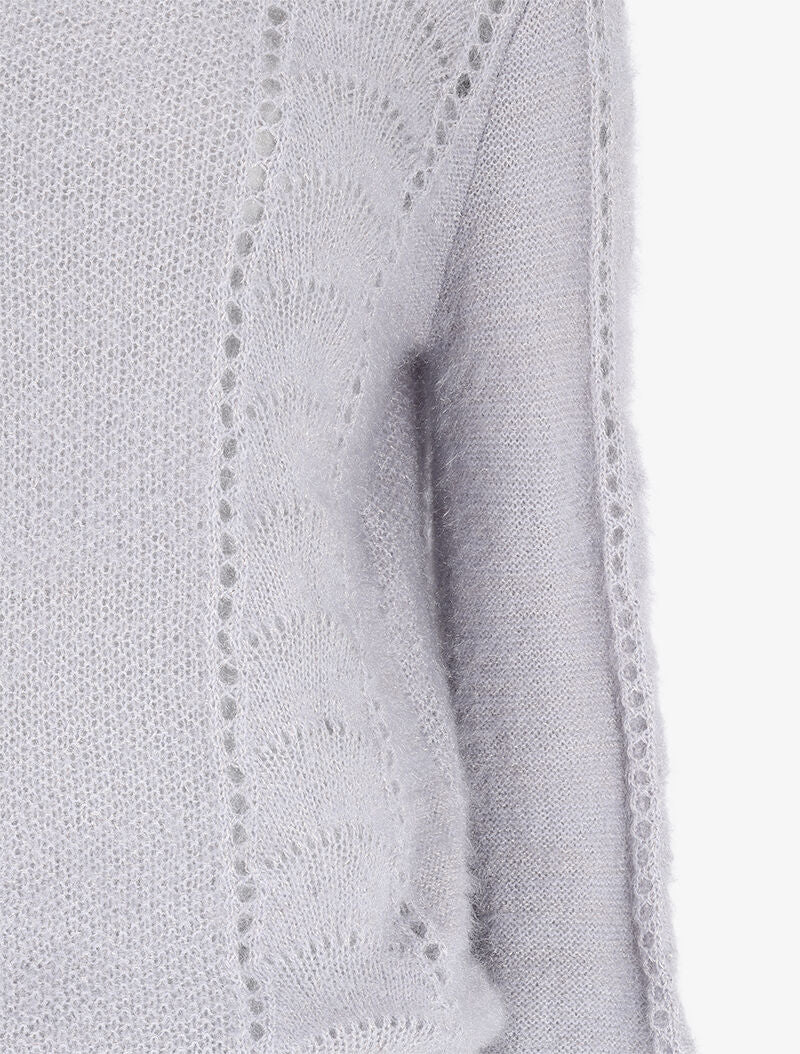 Pull en maille duveteuse ajourée et irisée - Gris clair - 3