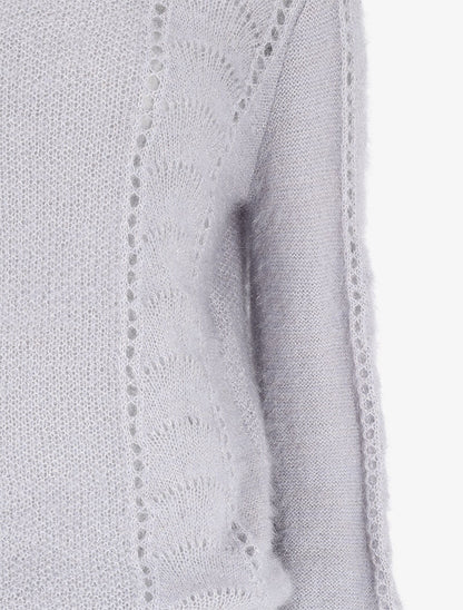 Pull en maille duveteuse ajourée et irisée - Gris clair - 3