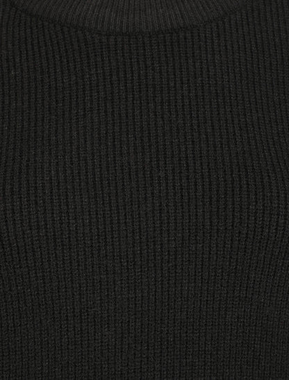 Pull droit côtelé en laine mélangée - Noir - 3