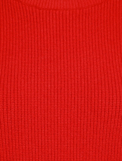 Pull droit côtelé en laine mélangée - Rouge - 3