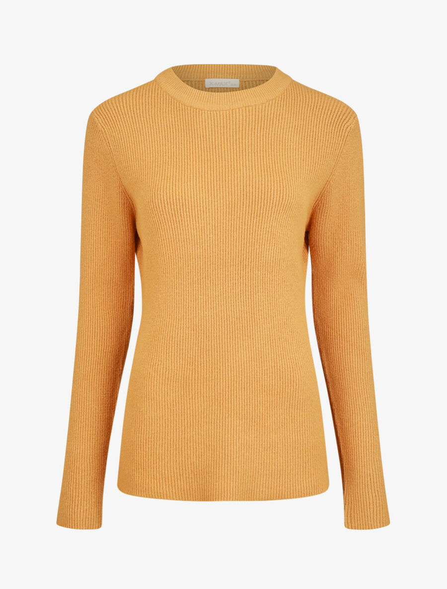 Pull droit côtelé en laine mélangée - Moutarde - 5