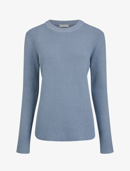 Pull droit côtelé en laine mélangée - Bleu gris - 1