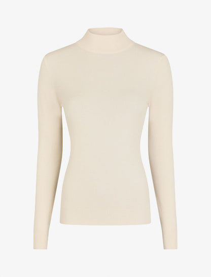 Pull fin en laine mélangée à col montant - Beige - 1