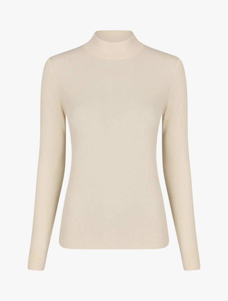 Pull fin en cachemire mélangée à col montant - Beige - 1