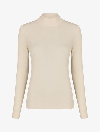 Pull fin en cachemire mélangée à col montant - Beige - 1