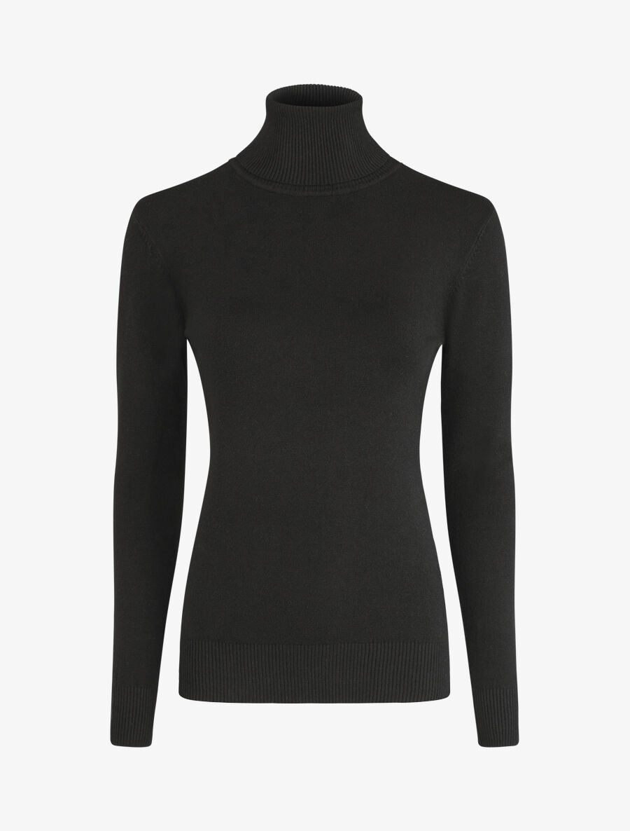 Pull fin en laine mélangée à col roulé - Noir - 5