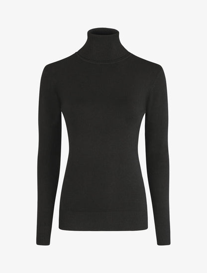 Pull fin en laine mélangée à col roulé - Noir - 5