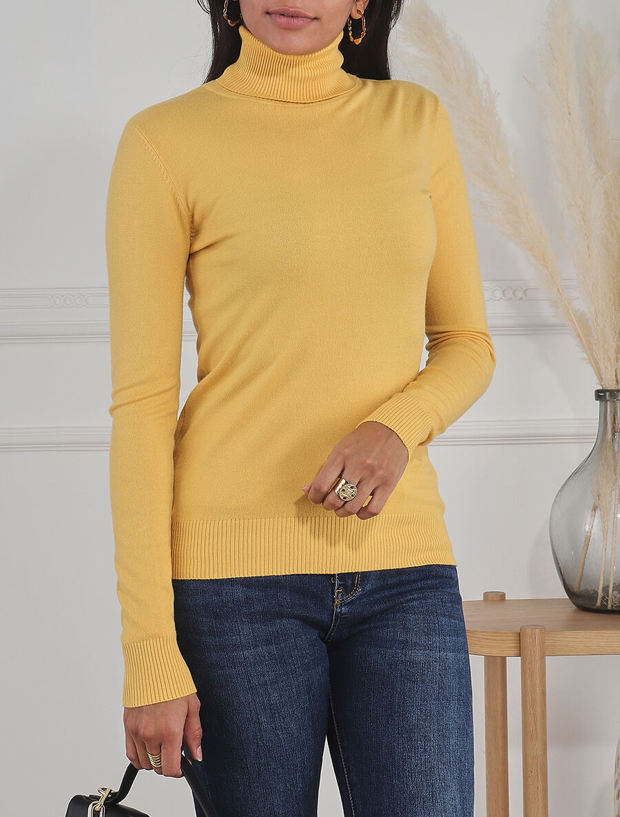 Pull fin en cachemire mélangée à col roulé - Jaune - 4