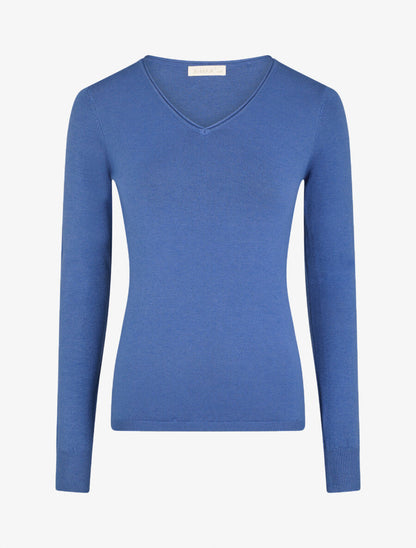 Pull fin en cachemire mélangée à col V - Bleu - 5