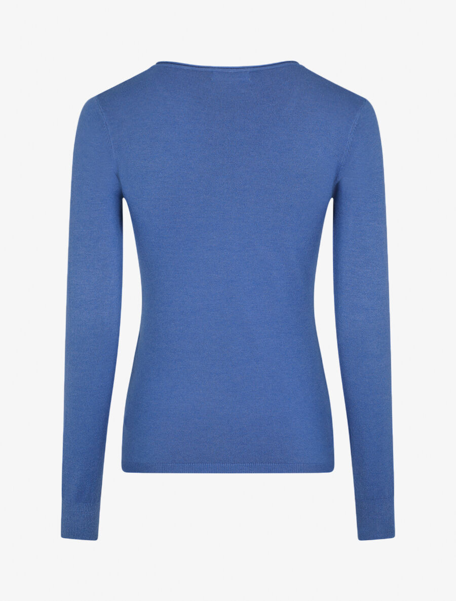 Pull fin en cachemire mélangée à col V - Bleu - 2