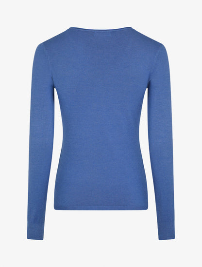 Pull fin en cachemire mélangée à col V - Bleu - 2