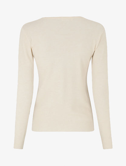 Pull fin en laine mélangée à col rond - Beige - 2