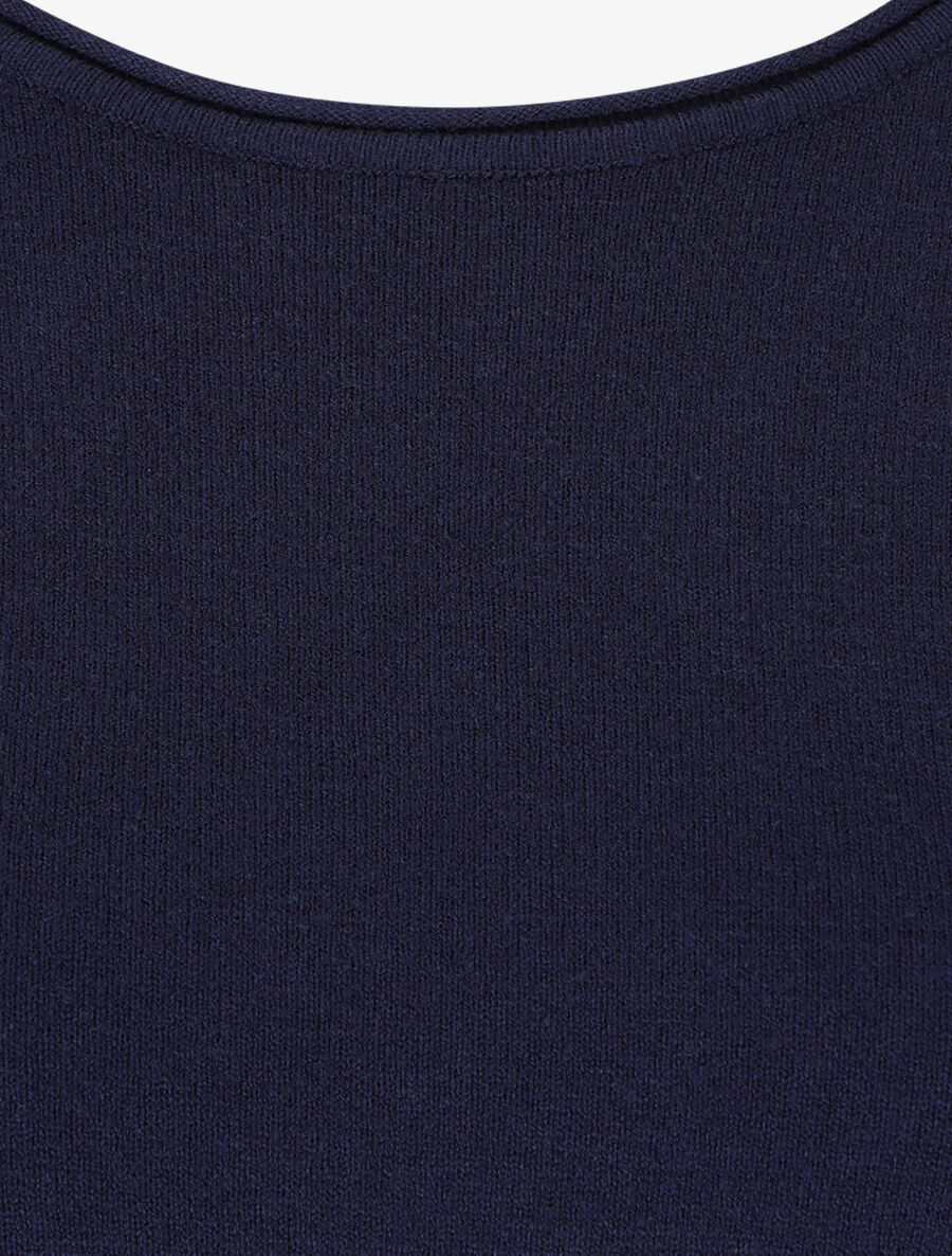 Pull fin en laine mélangée à col rond - Marine - 3