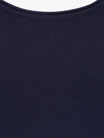 Pull fin en laine mélangée à col rond - Marine - 3