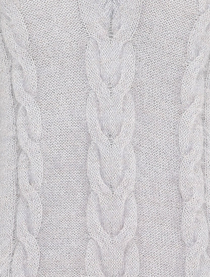 Pull en maille duveteuse tressée - Gris clair - 3