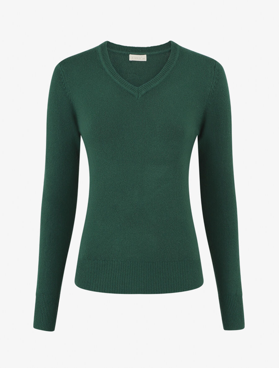 Pull en cachemire mélangée à col V - Vert sapin - 1