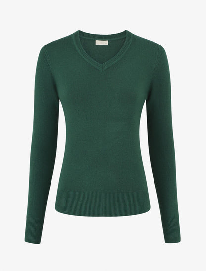 Pull en cachemire mélangée à col V - Vert sapin - 1