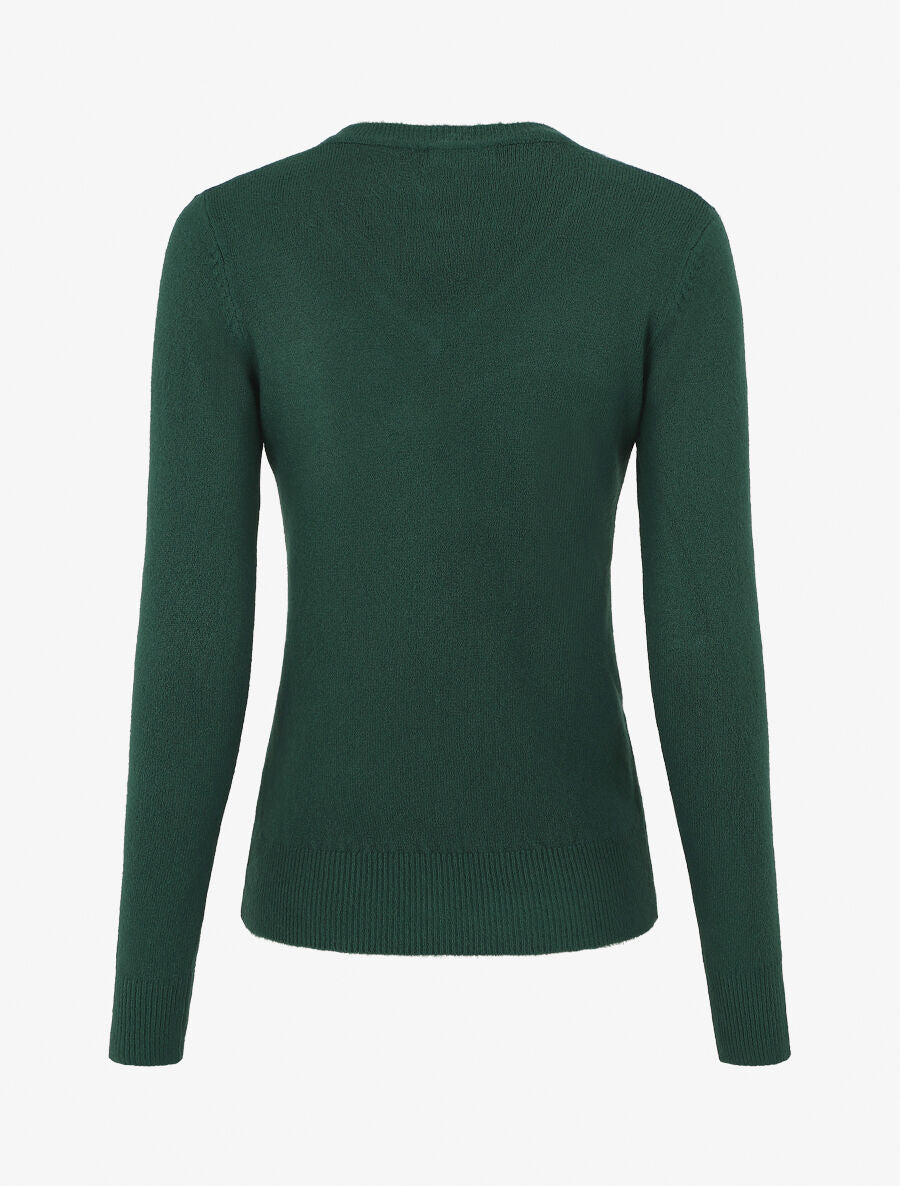 Pull en cachemire mélangée à col V - Vert sapin - 2
