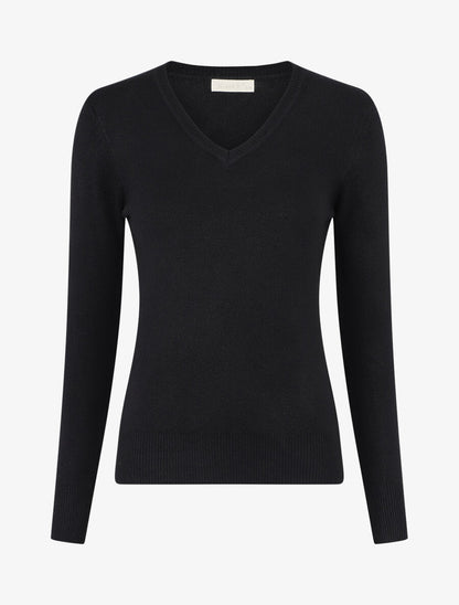 Pull en cachemire mélangée à col V - Noir - 4