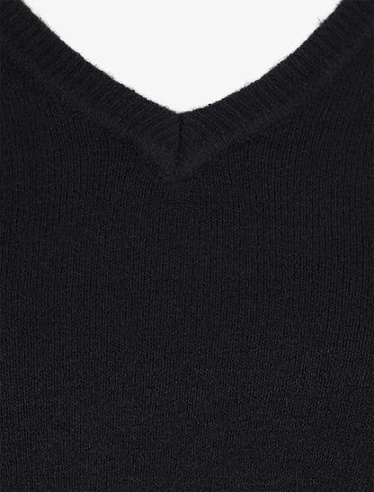 Pull en cachemire mélangée à col V - Noir - 3