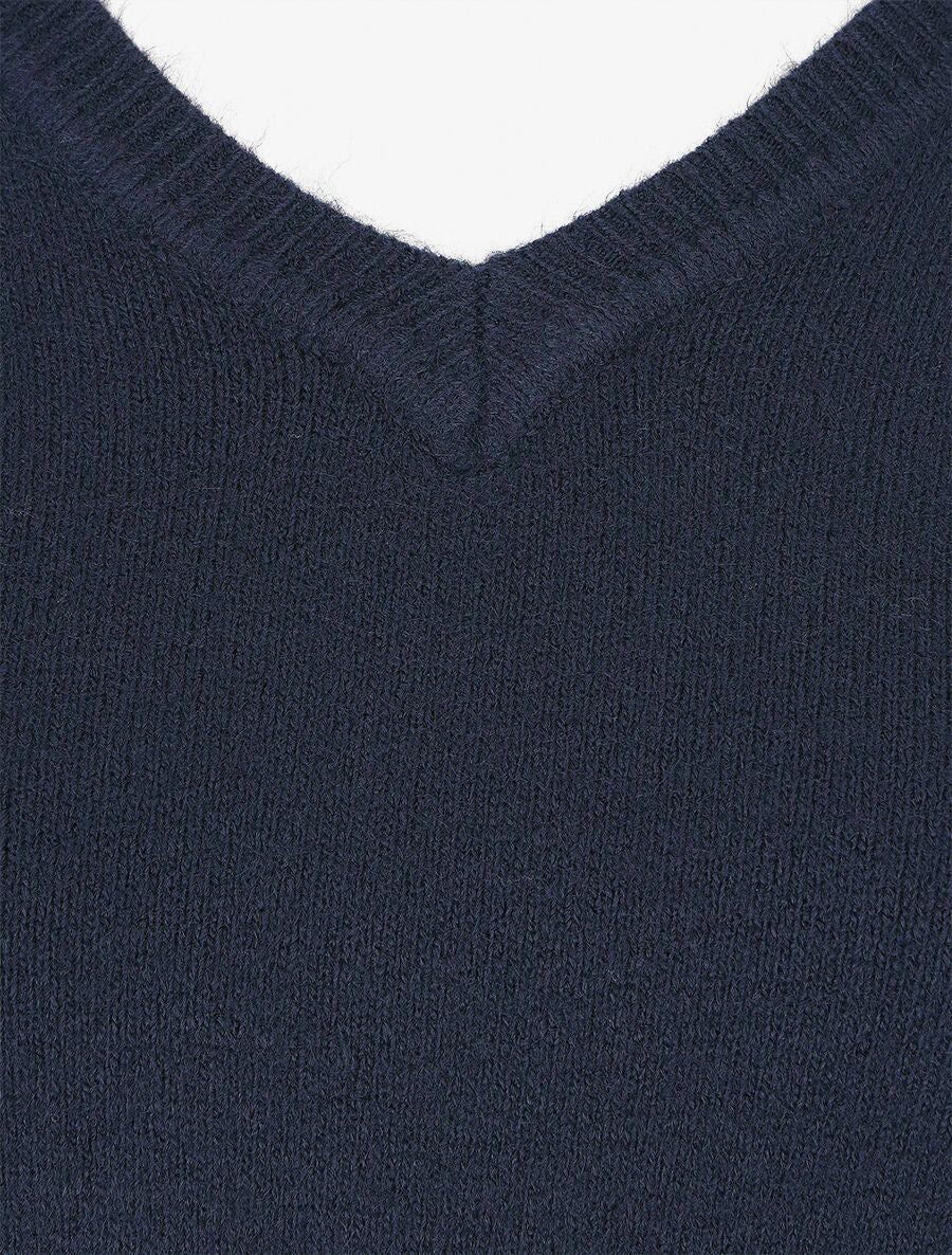 Pull en cachemire mélangée à col V - Marine - 3