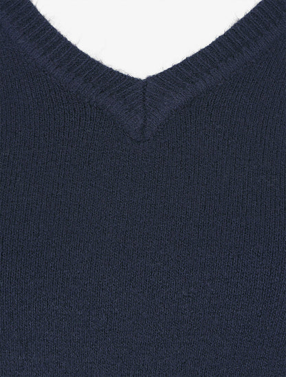 Pull en cachemire mélangée à col V - Marine - 3