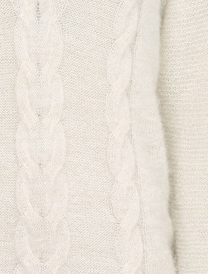 Pull en maille duveteuse tressée - Blanc - 3