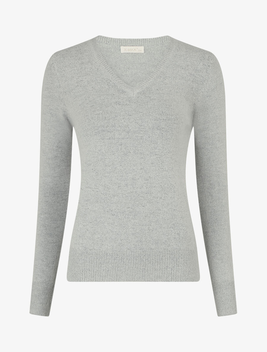 Pull en cachemire mélangée à col V - Gris - 5