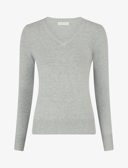 Pull en cachemire mélangée à col V - Gris - 5