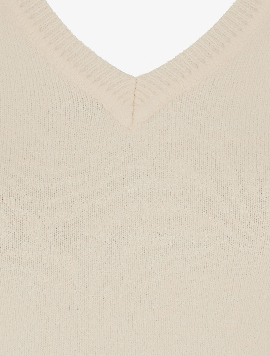 Pull en cachemire mélangée à col V - Écru - 3