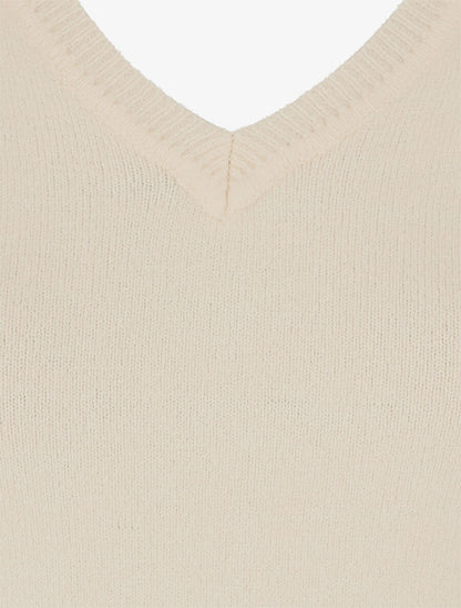 Pull en cachemire mélangée à col V - Écru - 3