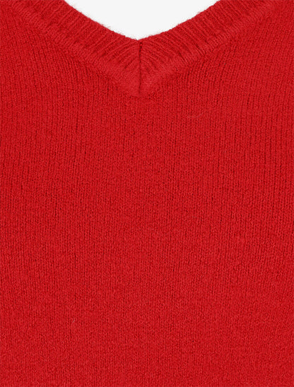 Pull en cachemire mélangée à col V - Rouge - 3