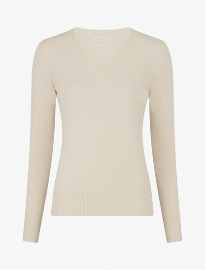 Pull en laine mélangée à col V - Écru - 4