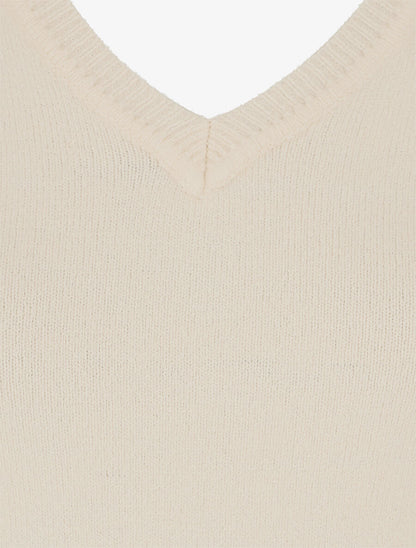 Pull en laine mélangée à col V - Écru - 3