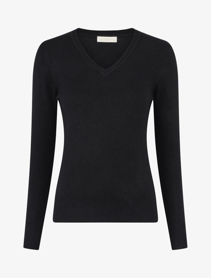 Pull en laine mélangée à col V - Noir - 1