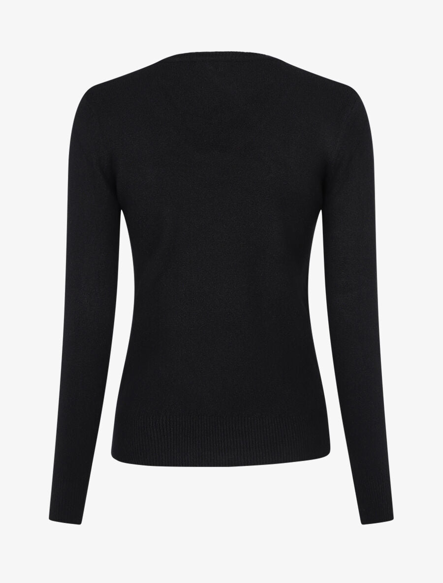 Pull en laine mélangée à col V - Noir - 2