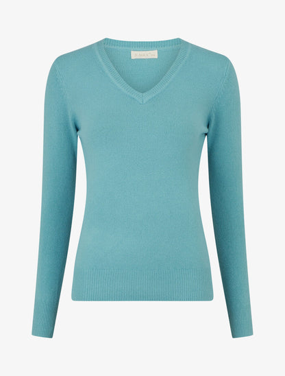 Pull en laine mélangée à col V - Vert d&