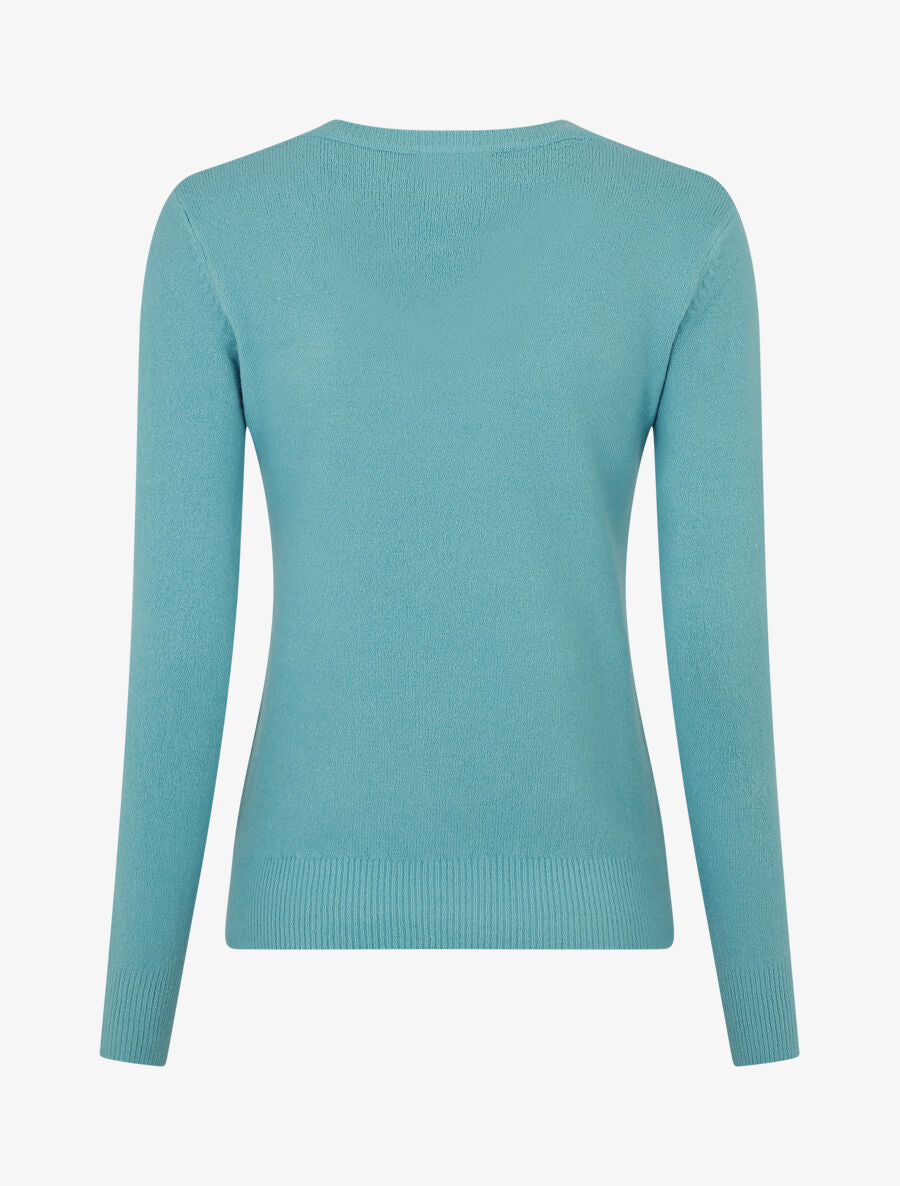 Pull en laine mélangée à col V - Vert d&