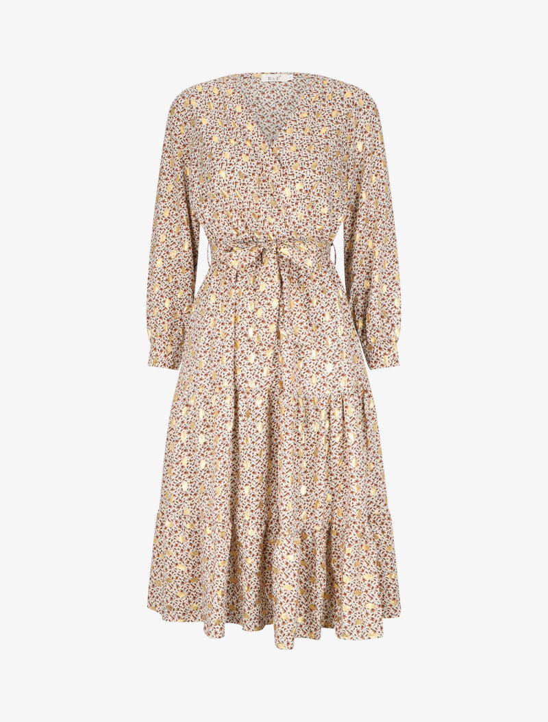 Robe longue cache-coeur à imprimé printanier - Beige - 1
