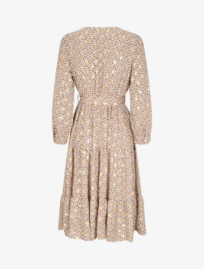 Robe longue cache-coeur à imprimé printanier - Beige - 2