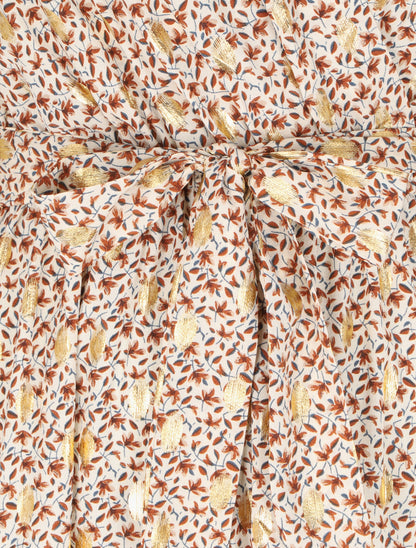 Robe longue cache-coeur à imprimé printanier - Beige - 3