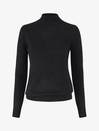 Pull col montant en laine mélangée - Noir - 1