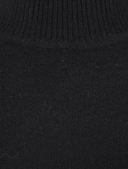 Pull col montant en laine mélangée - Noir - 3