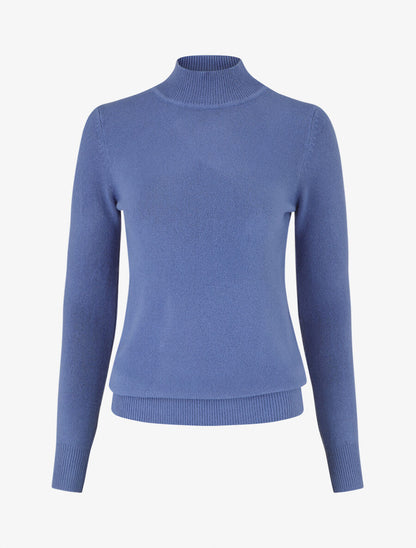 Pull col montant en laine mélangée - Bleu - 1