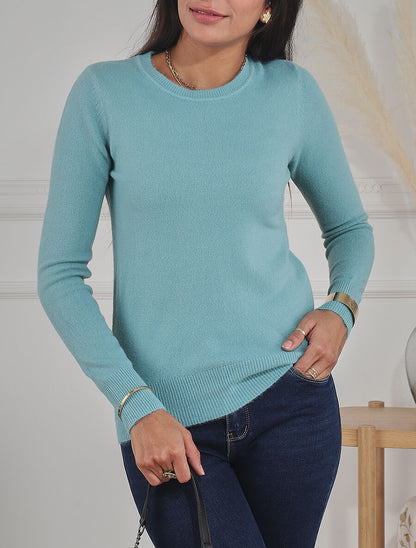 Pull col rond en laine mélangée - Bleu clair - 4